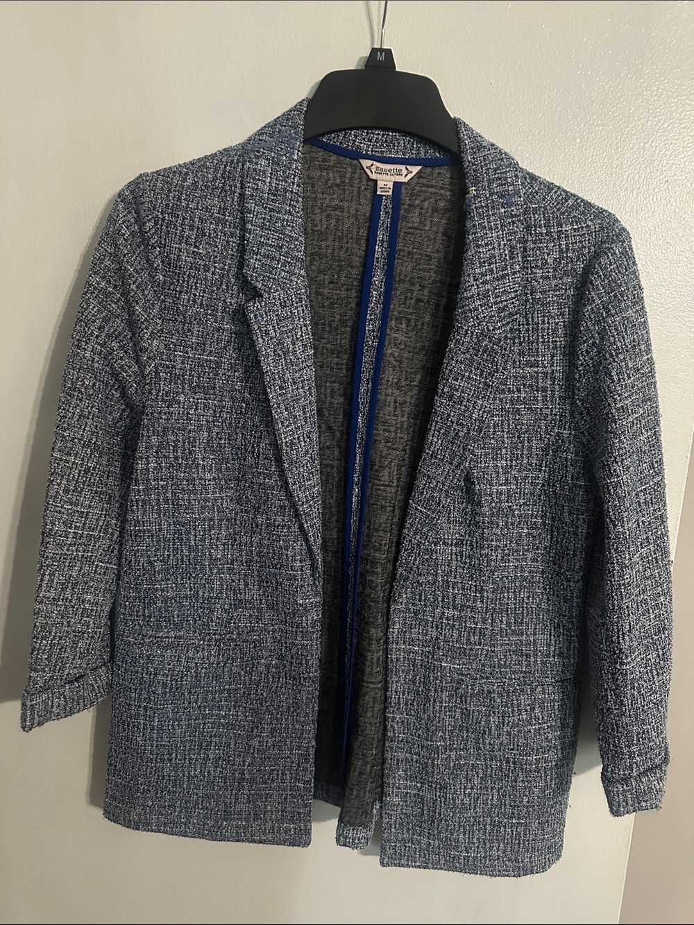 Nanette Lepore Blue Heathered Tweed Open Blazer